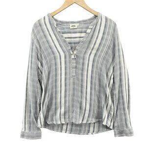 Hartford Striped Blouse Womens Grey White Long Sleeve V Neck Cotton Sz FR 3 US 8